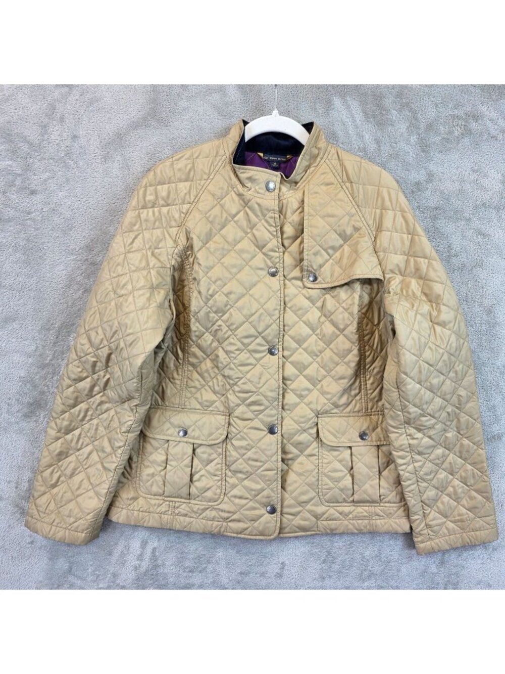 Brooks Brothers Jacket Womens 16 Beige Quilted Snap Front Corduroy Collar Lined